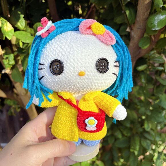 Coraline Hello Kitty Crochet Doll Plush | Handmade Sanrio Amigurumi - Picture 3 of 8